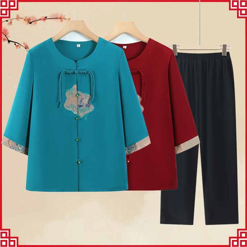 中老年人女装夏装衬衣妈妈2025新款夏季七分袖洋气奶奶衬衫上衣服