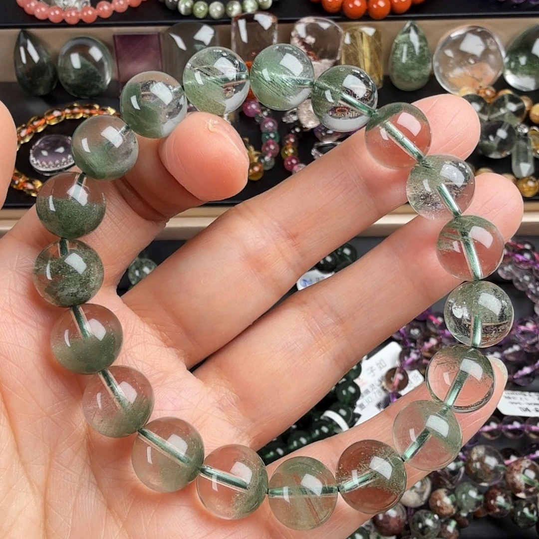水晶手链未镶嵌天然绿幽灵聚宝盆