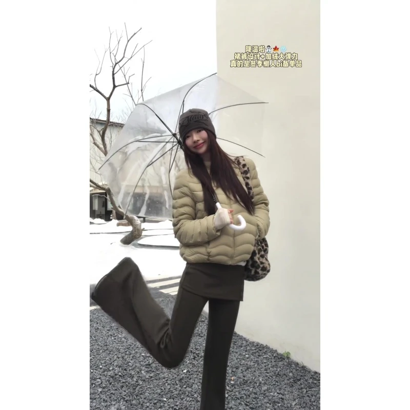 MARIE.COCO韩系潮流立领波浪纹保暖棉服外套女搭假两件阔腿裤套装