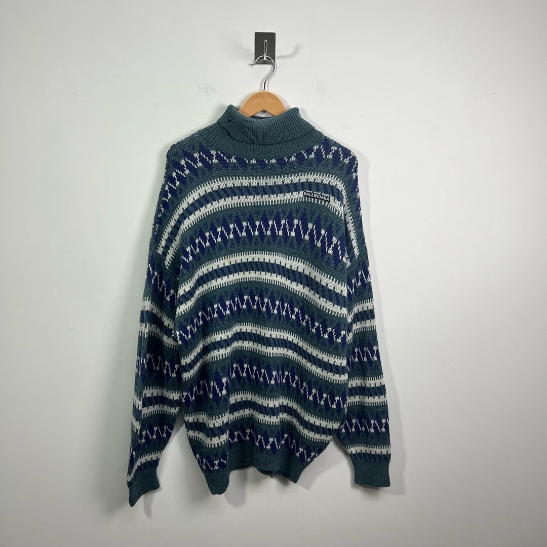 99新 Balenciaga/巴黎世家  条纹胸前贴牌标语针织毛衣 S码 #2322