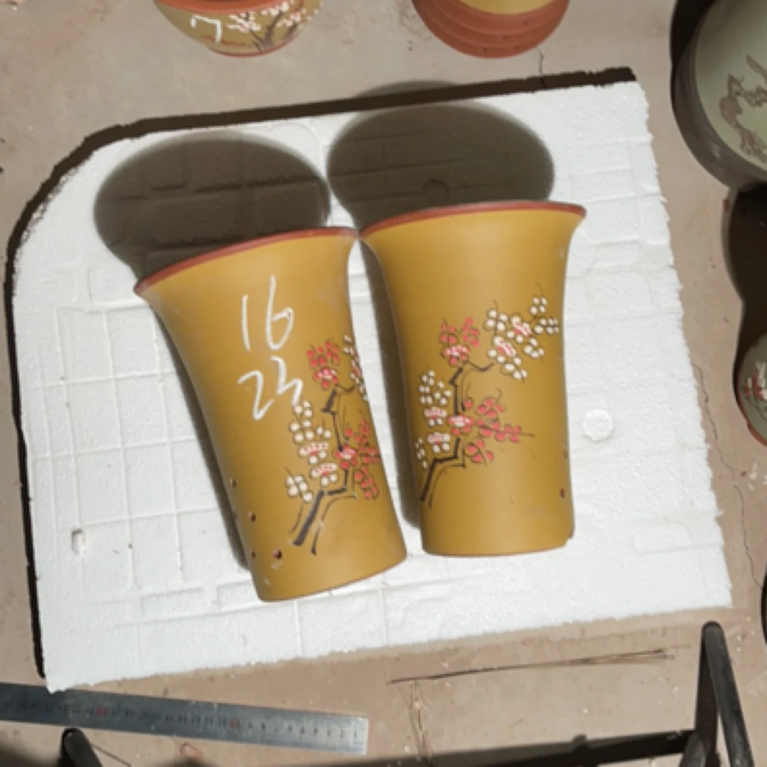 紫砂兰花盆点梅花一对