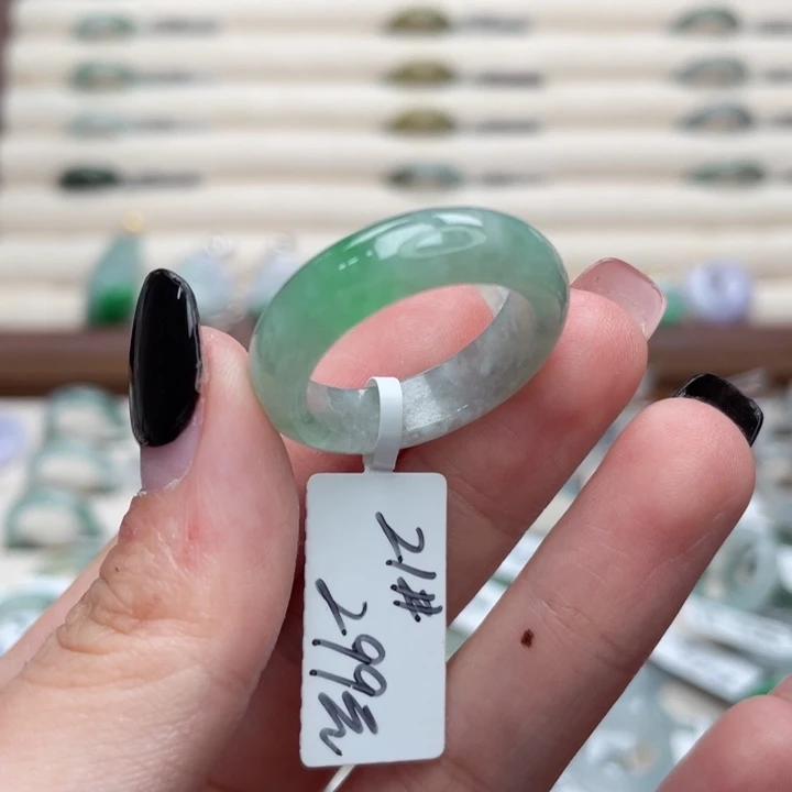 翡翠未镶嵌戒指a38港圈21冰绿底绿飘花