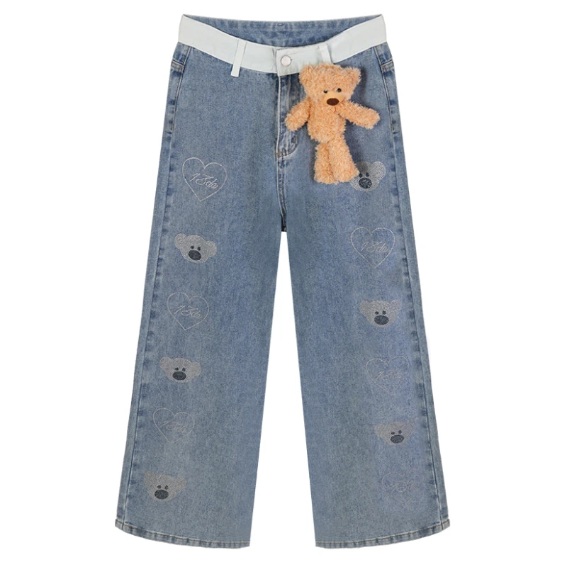 【千寻严选】夏季时尚气质百搭休闲复古设计感直筒牛仔裤C5NZK3518A