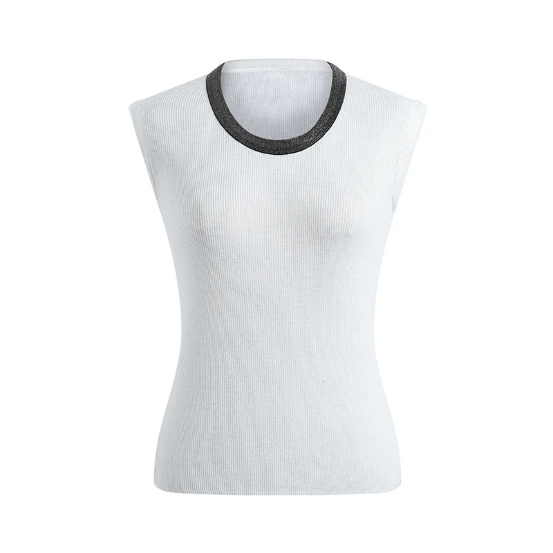 新款圆领无袖背心针织衫女高级感重工镶钻时尚气质上衣0735