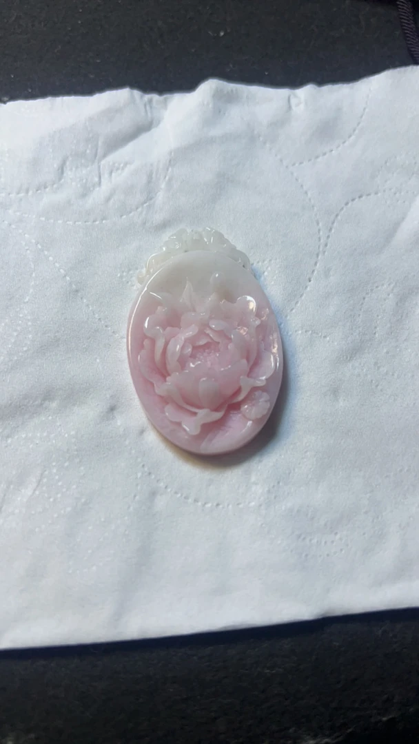 定制款独山玉芙蓉粉牡丹花吊坠