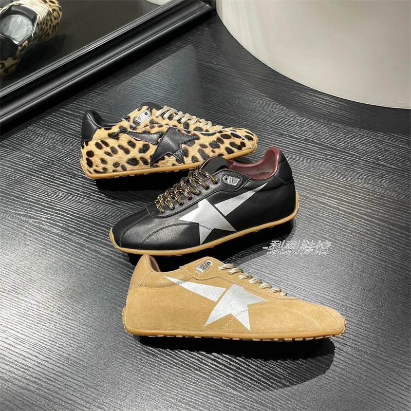 25新款复古3代手工做旧星星小脏鞋女真皮豹纹德训鞋休闲脏脏鞋