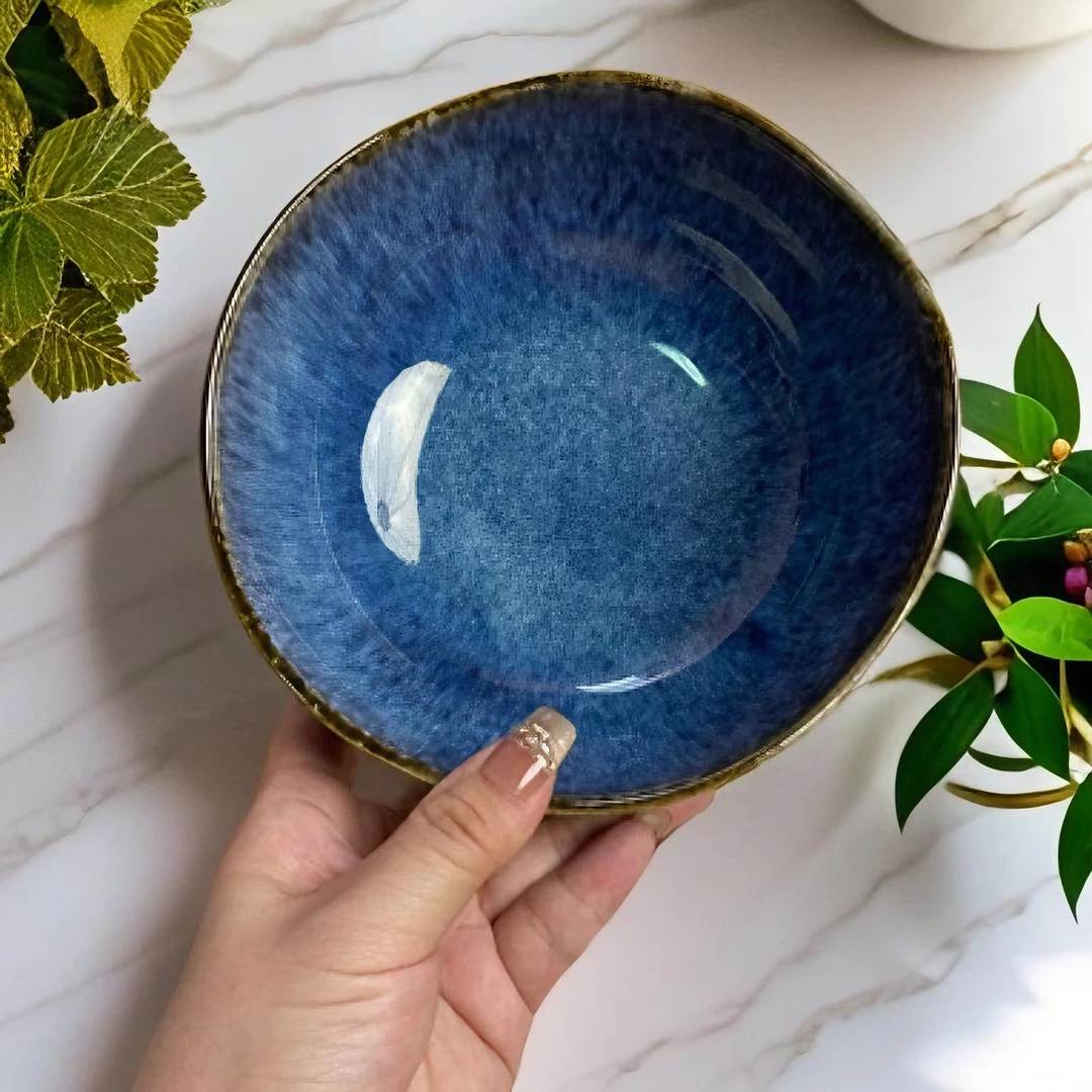 264默认微瑕 蓝色异型窑变小碗6.3英寸16cm