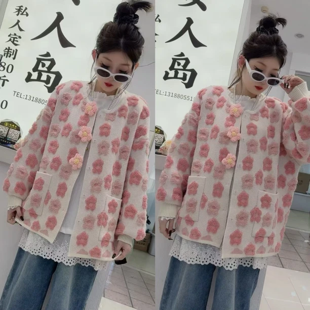 00810花朵毛衣外套（衣长65左右）