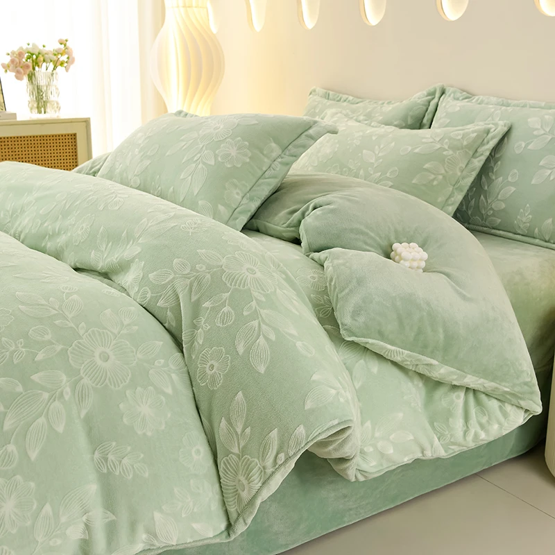 【QC】加厚牛奶绒四件套法兰绒珊瑚绒被套床上用品