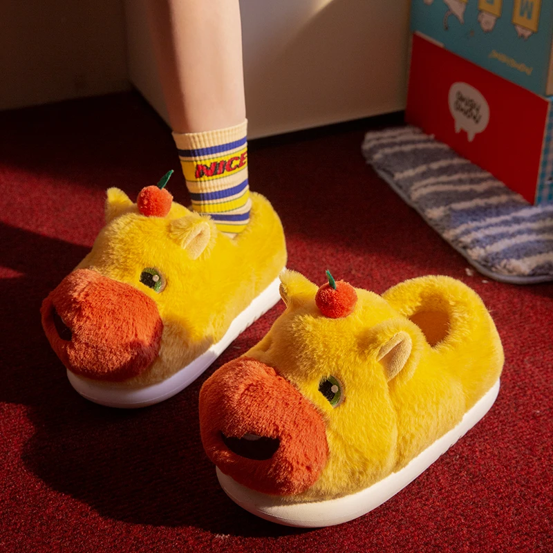 水豚噜噜棉拖鞋可爱男女同款棉鞋保暖水豚噜噜防滑家情侣同款棉鞋