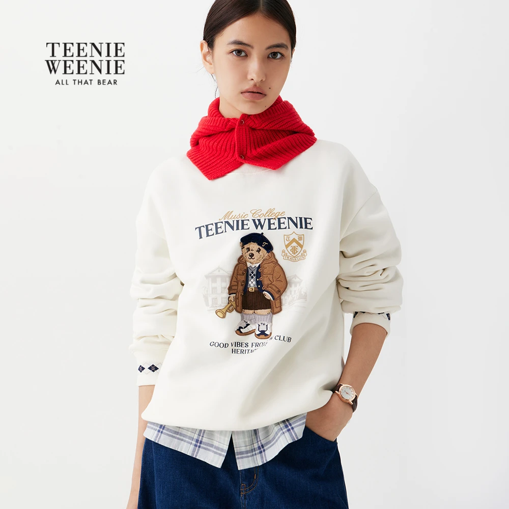 【小熊出没粉丝专享】TeenieWeenie小熊格纹图案拼接洋气圆领上衣