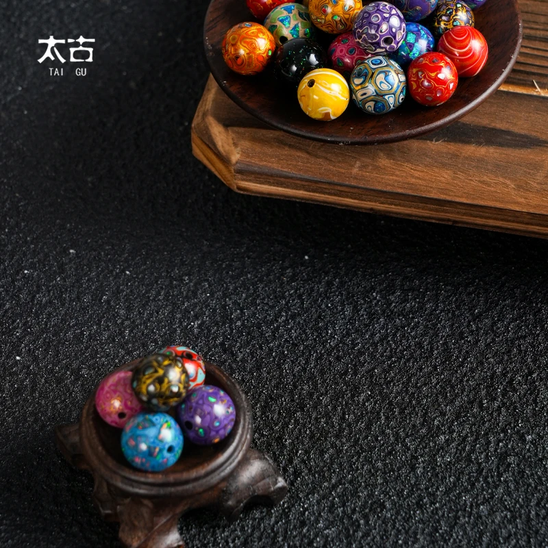 太古大漆1.0cm珠子镶螺钿单珠散珠手工大漆文玩diy中国风非遗漆器