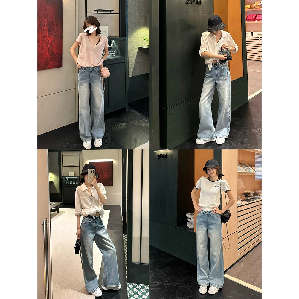 王家有鱼【夏日百搭】宽松复古阔腿裤2025新款垂感时尚直筒牛仔裤女