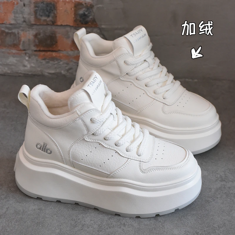 欧洲站女鞋爆款加绒保暖时尚高帮鞋女2025冬季新款休闲厚底板鞋潮