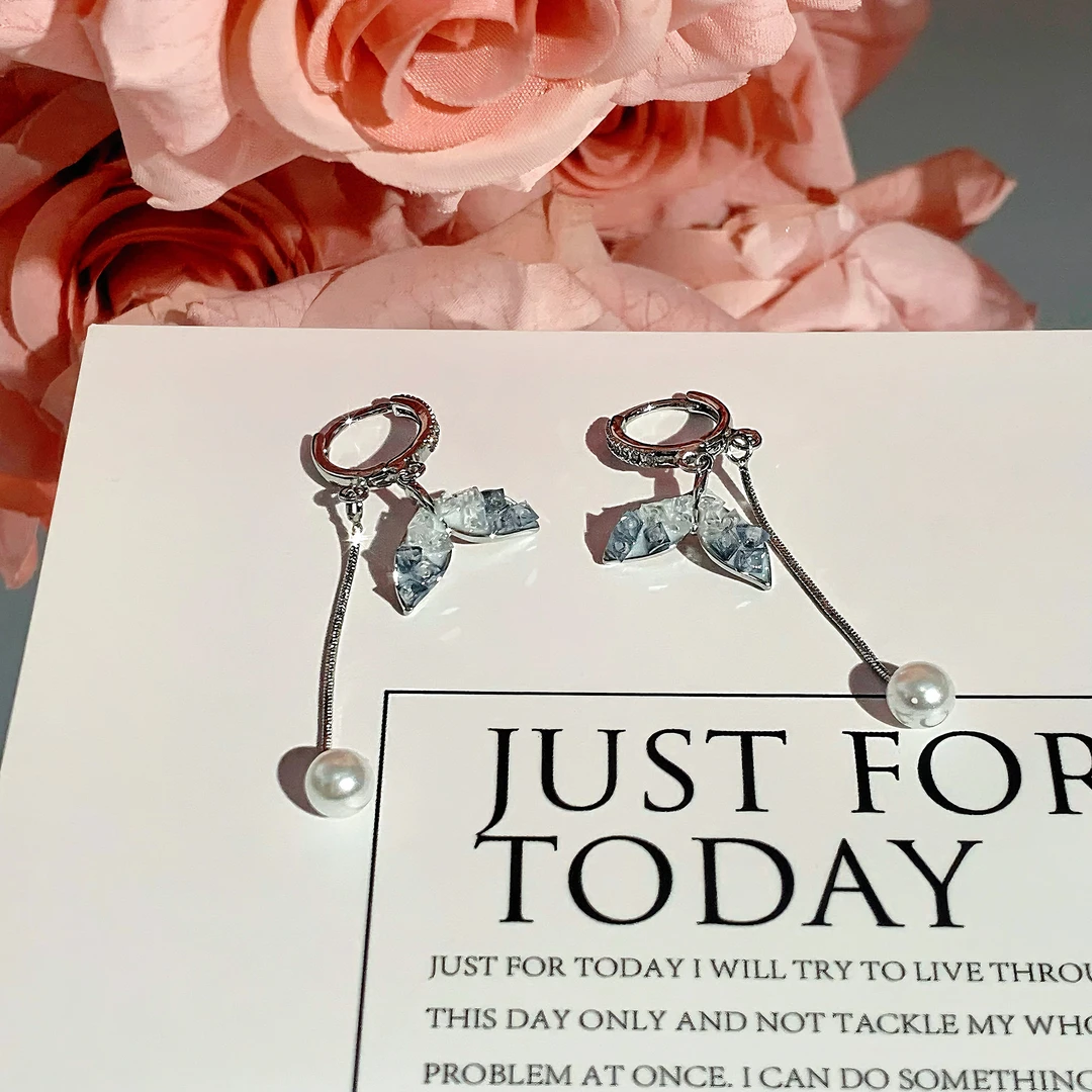 铜合金耳饰 满满耳环  渐变蓝色鱼尾耳环清冷小众设计感流苏耳饰