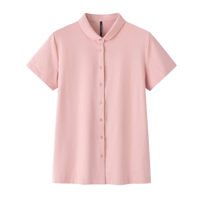 2025夏季短袖女POLO衫丝滑透气弹力针织棉衬衫纯棉小圆领衬衣