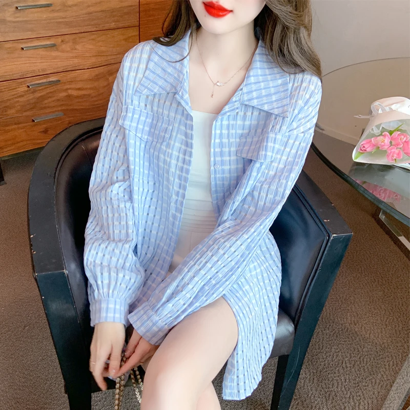 复古港风落肩袖防晒长袖晕染衬衫衬衣外套流光风韩版时尚小众薄款