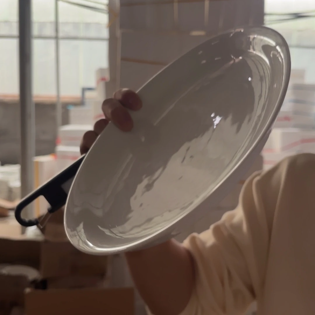 12英寸白色椭圆鱼盘2只微瑕