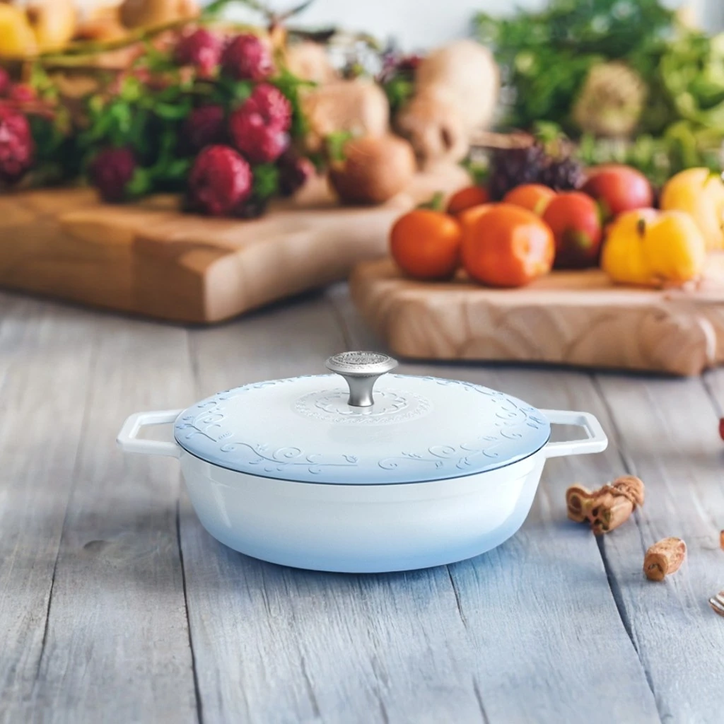 【A等品微瑕】宝玑Breguet 琅彩系列28cm珐琅铸铁焖焗海鲜锅-冰晶蓝