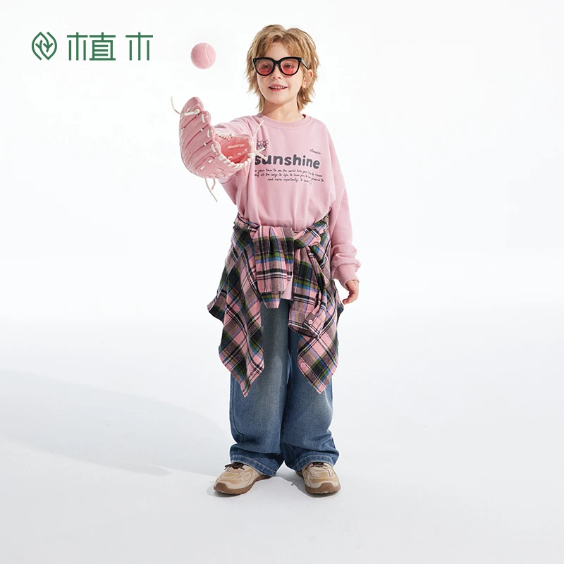 植木童装男童卫衣2025春季新款中大童星星印花欧若风圆领上衣XDF