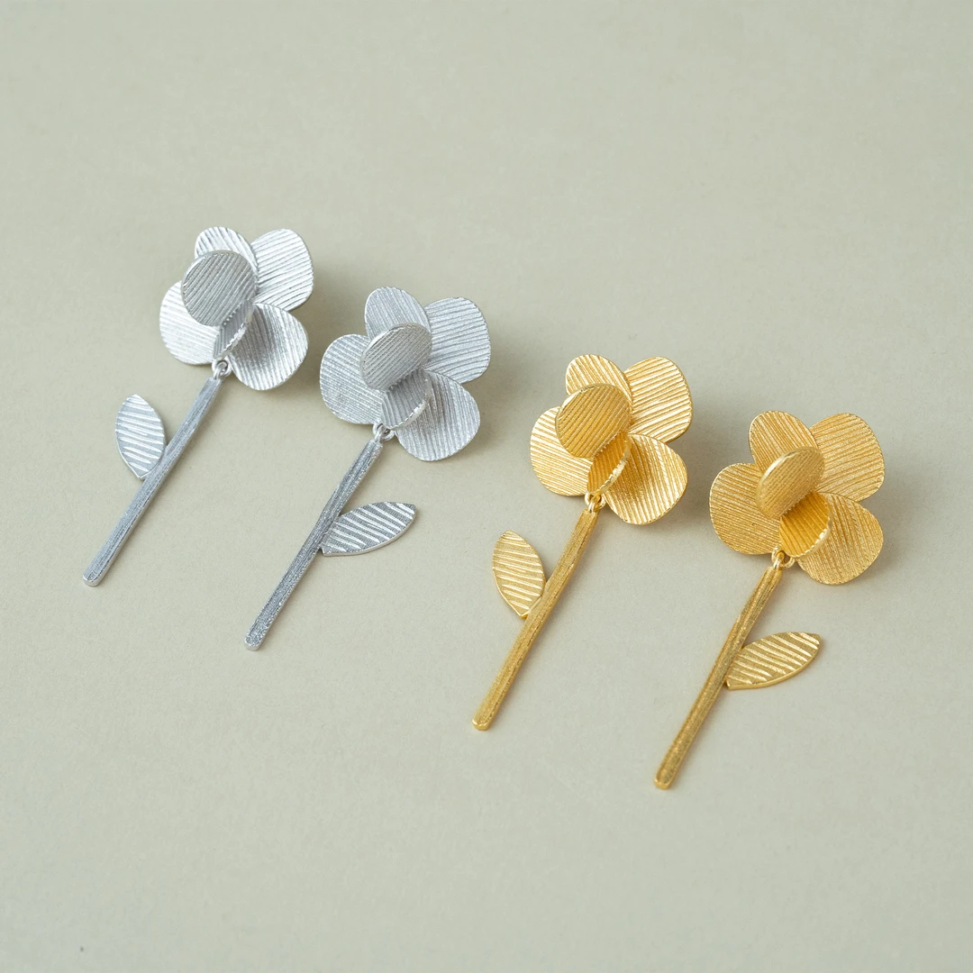 黄铜耳饰 【小花花】纯铜镀金花朵耳环925银耳针