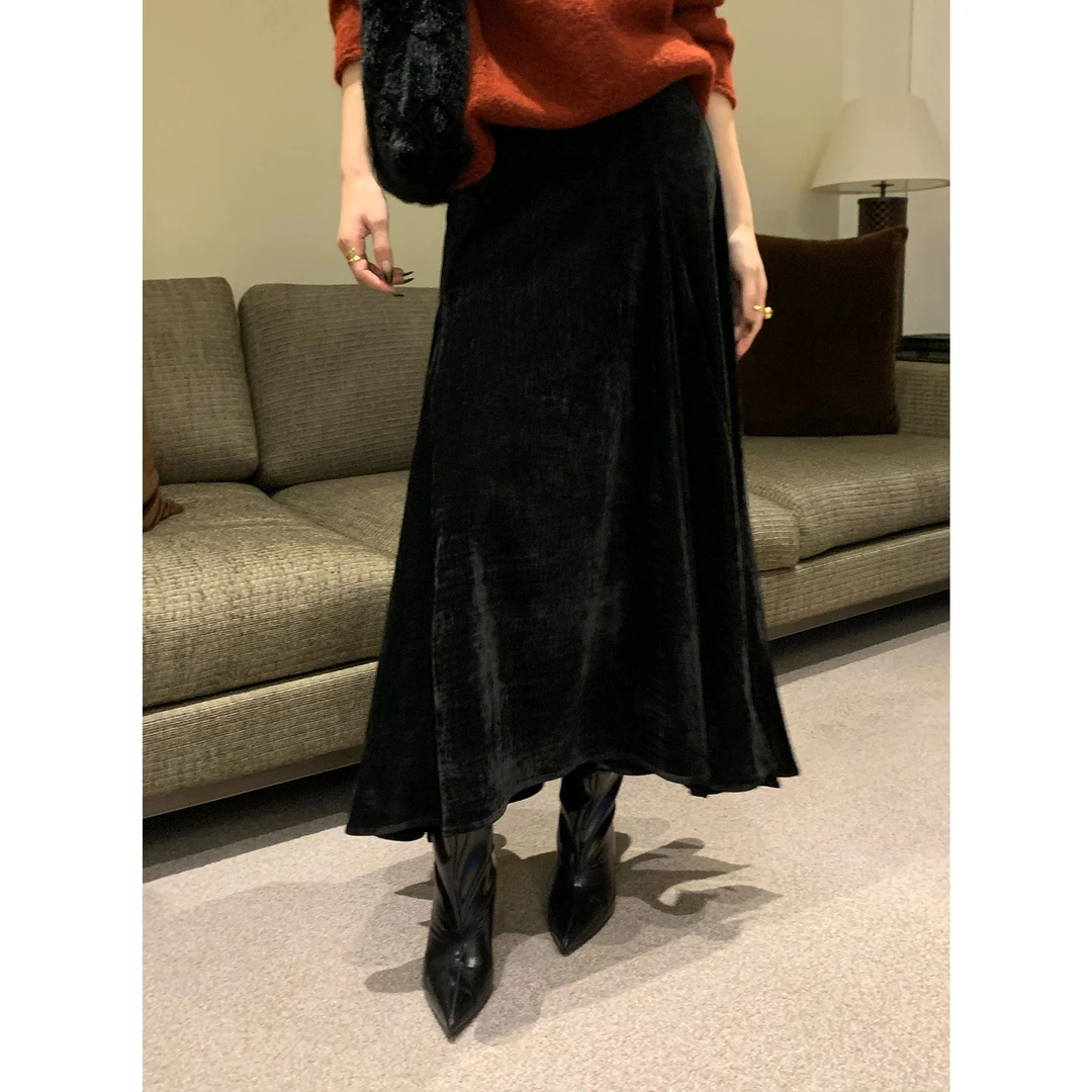 JIJINQI时尚休闲百搭高腰裙秋冬气质长款A字半身裙女 JC12BZPT724