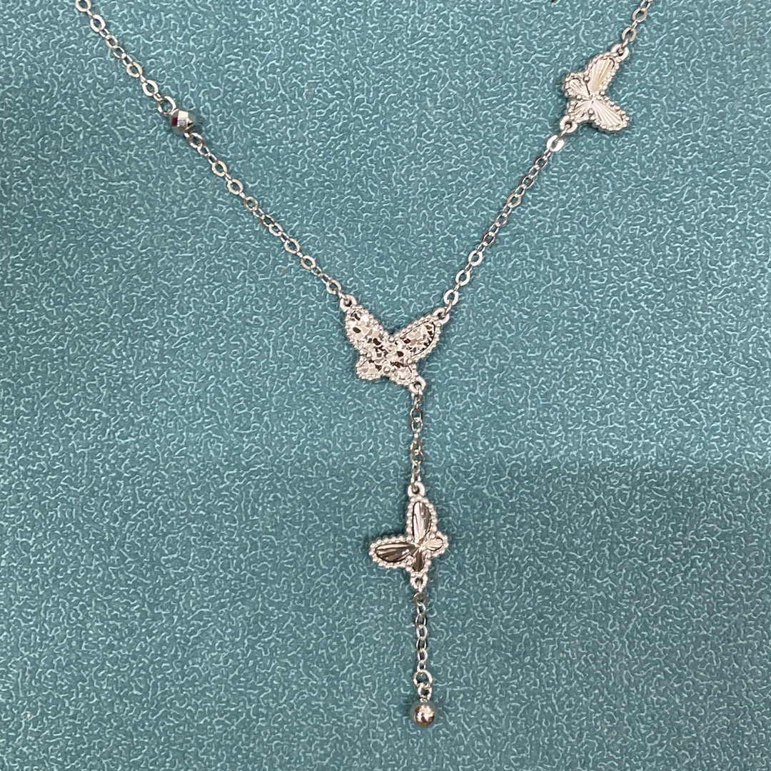 铂金Pt950套链，镭射碎碎冰小蝴蝶套链 m扣头