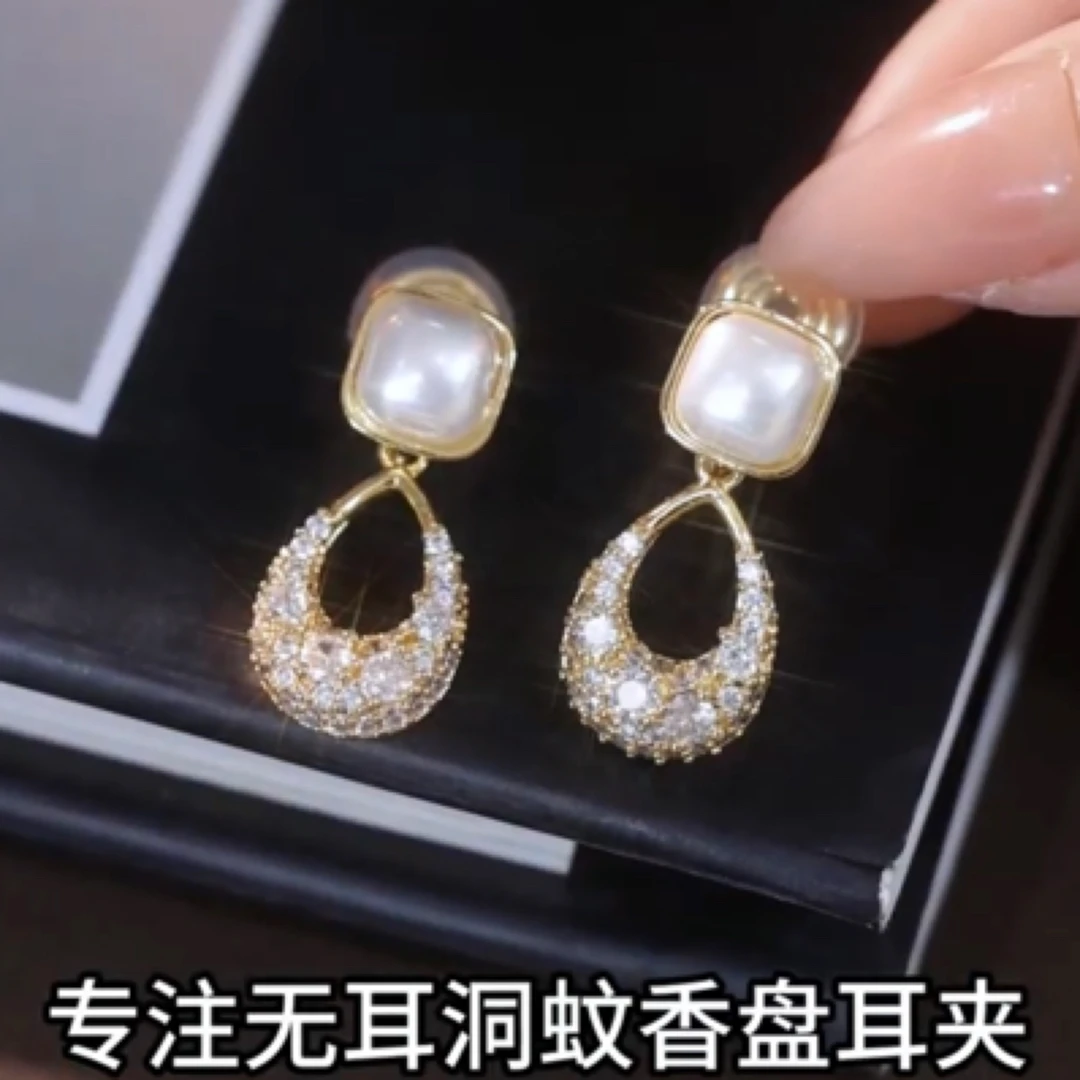 铜合金耳饰 铜合金耳饰耳环镀金满钻气质百搭蚊香盘耳夹