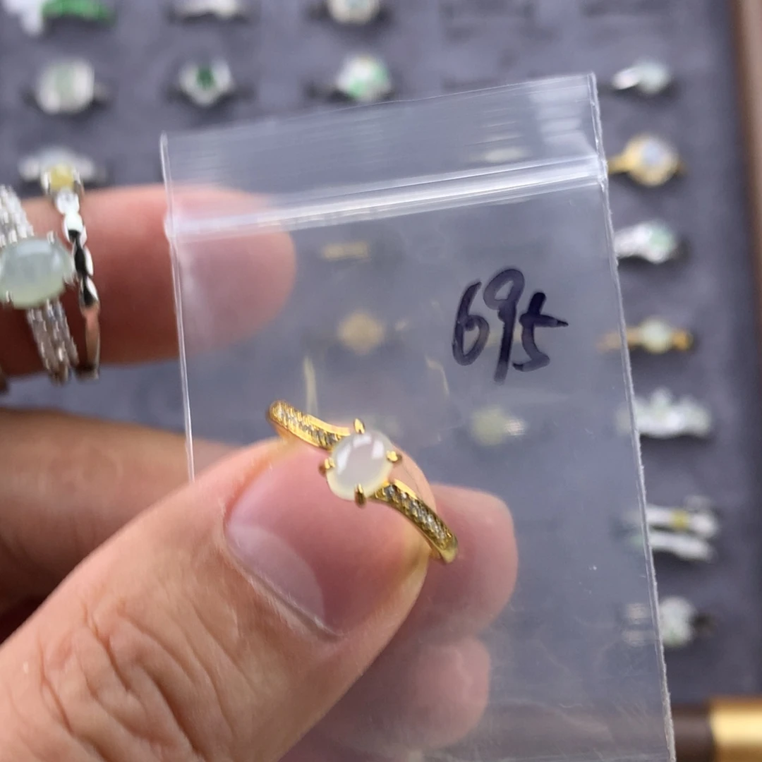 翡翠银S925镀金镶嵌戒指695