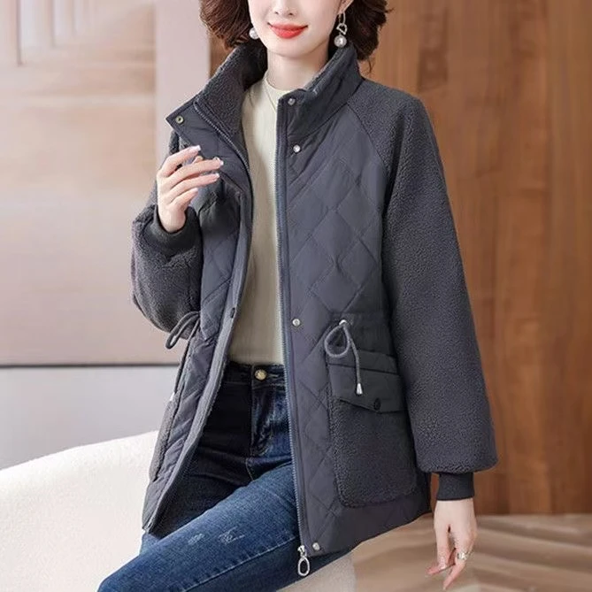 8085-加绒加厚冬装妈妈冬季外套耐脏黑色棉服修身保暖棉衣