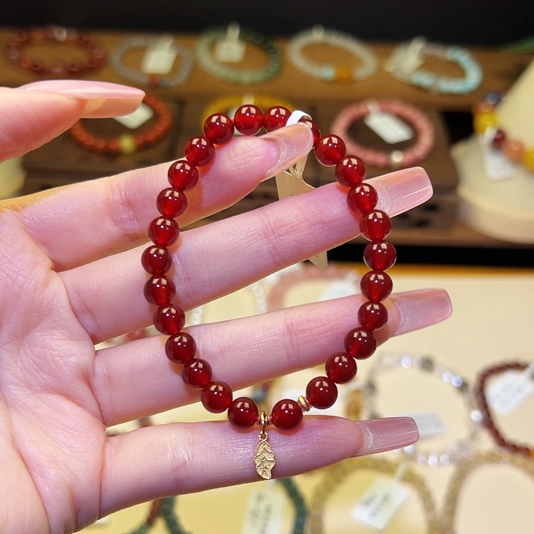 银S925镀金镶嵌手串水晶红40