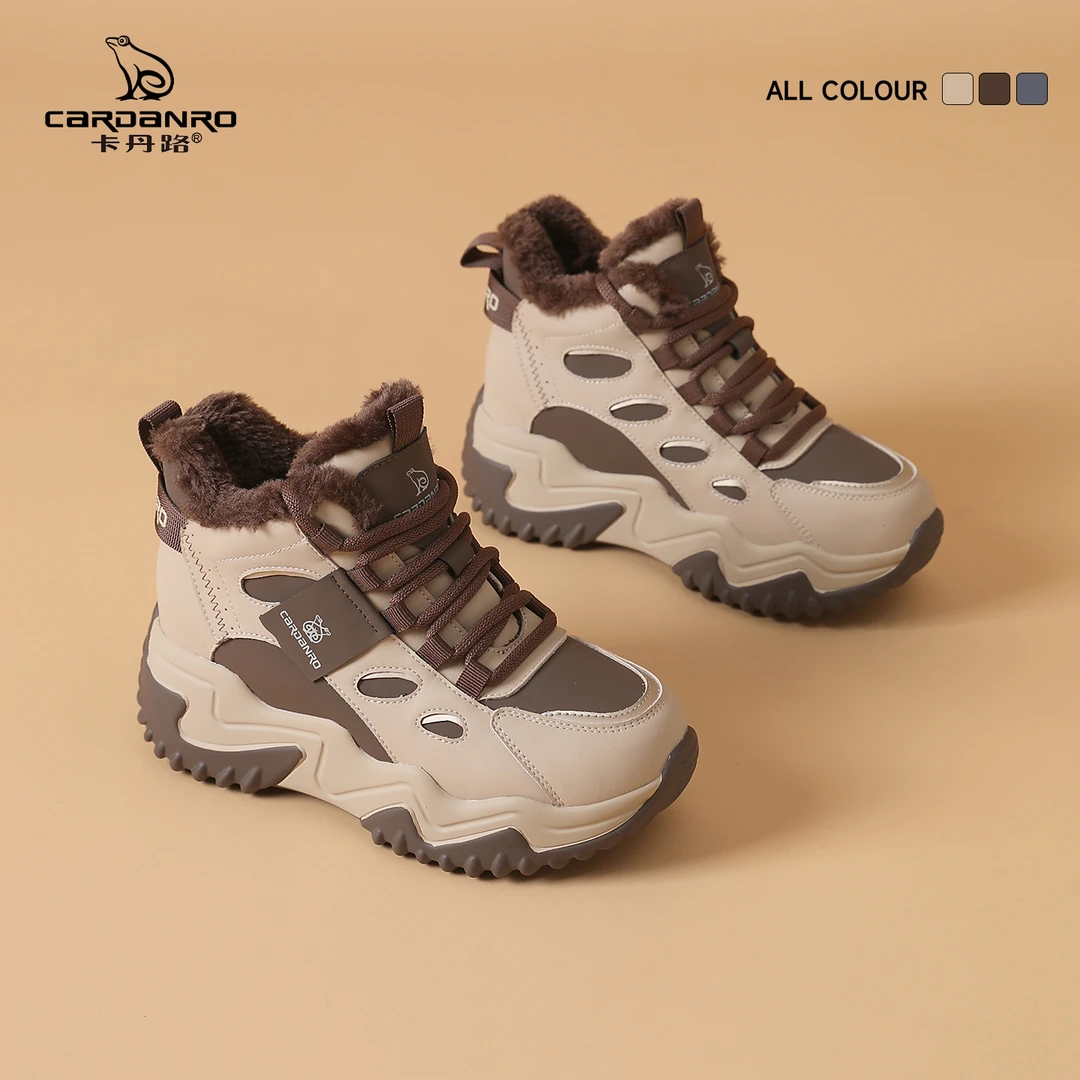 卡丹路冬季加绒保暖时尚增高女士高帮鞋棉鞋百搭显腿长软底不累脚