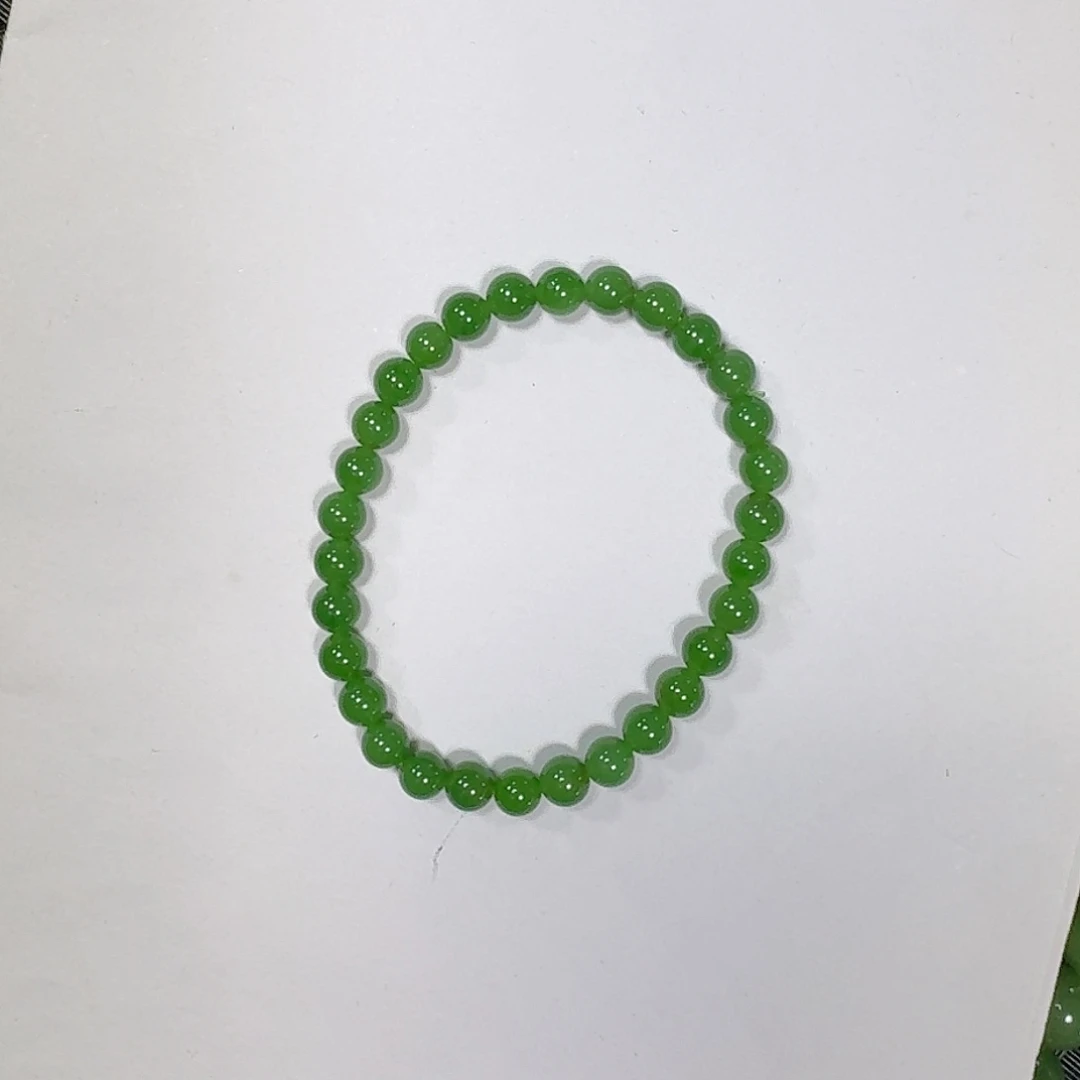 和田玉（碧玉）未镶嵌手串高色6mm乌兰乌德苹果绿单圈无黑点