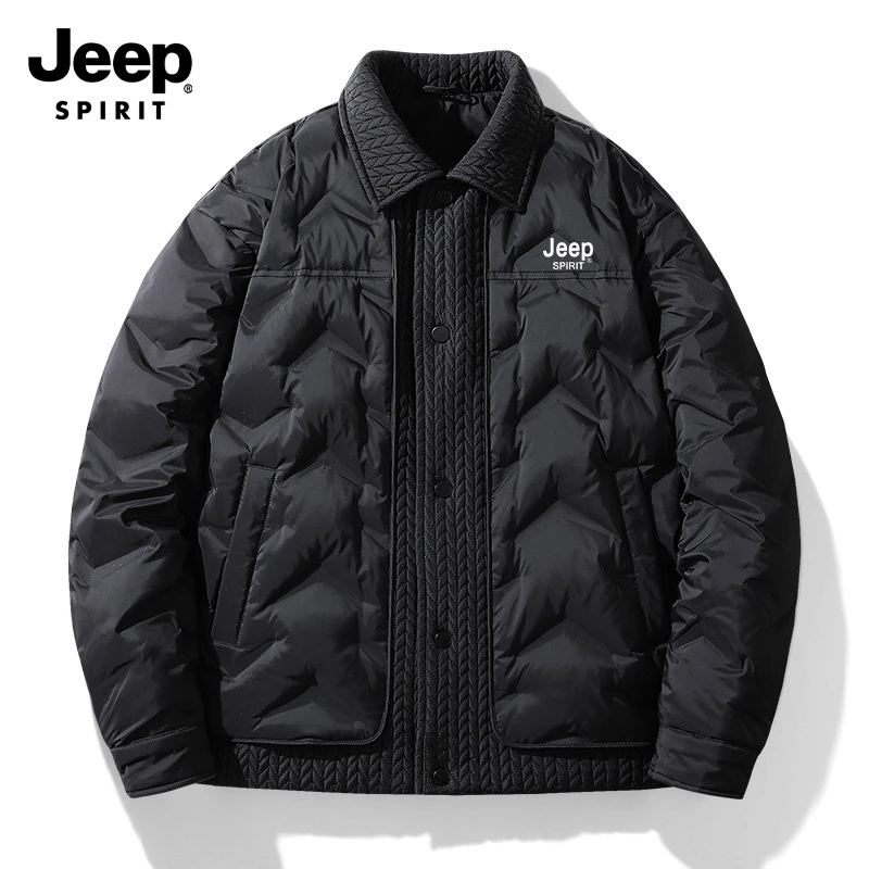 JEEP SPIRIT吉普羽绒服男短款翻领羽绒服运动休闲保暖白鸭绒外套