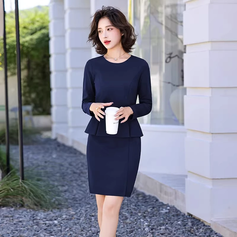 弹力职业连衣裙金店导购员显瘦前台工装美容师珠宝店工作服假两件