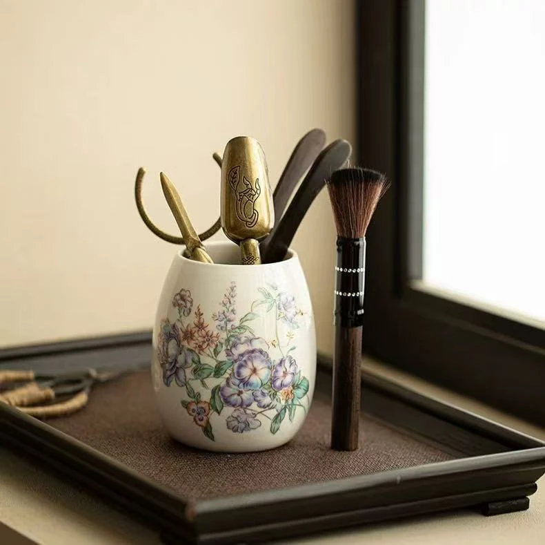 团花陶瓷茶道六君子