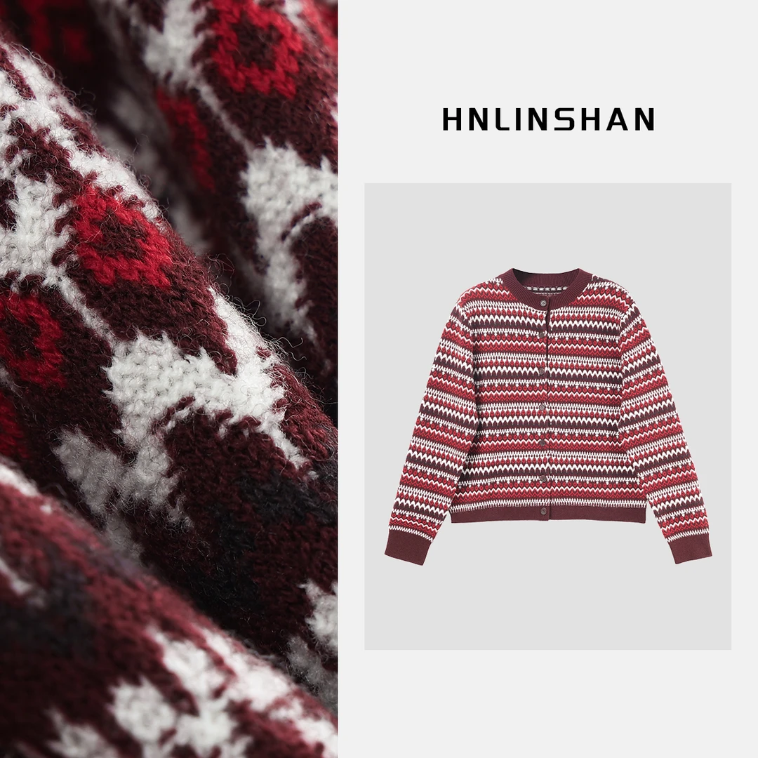 HNLINSHAN【祈愿】费尔岛花纹复古针织开衫ADZ1002