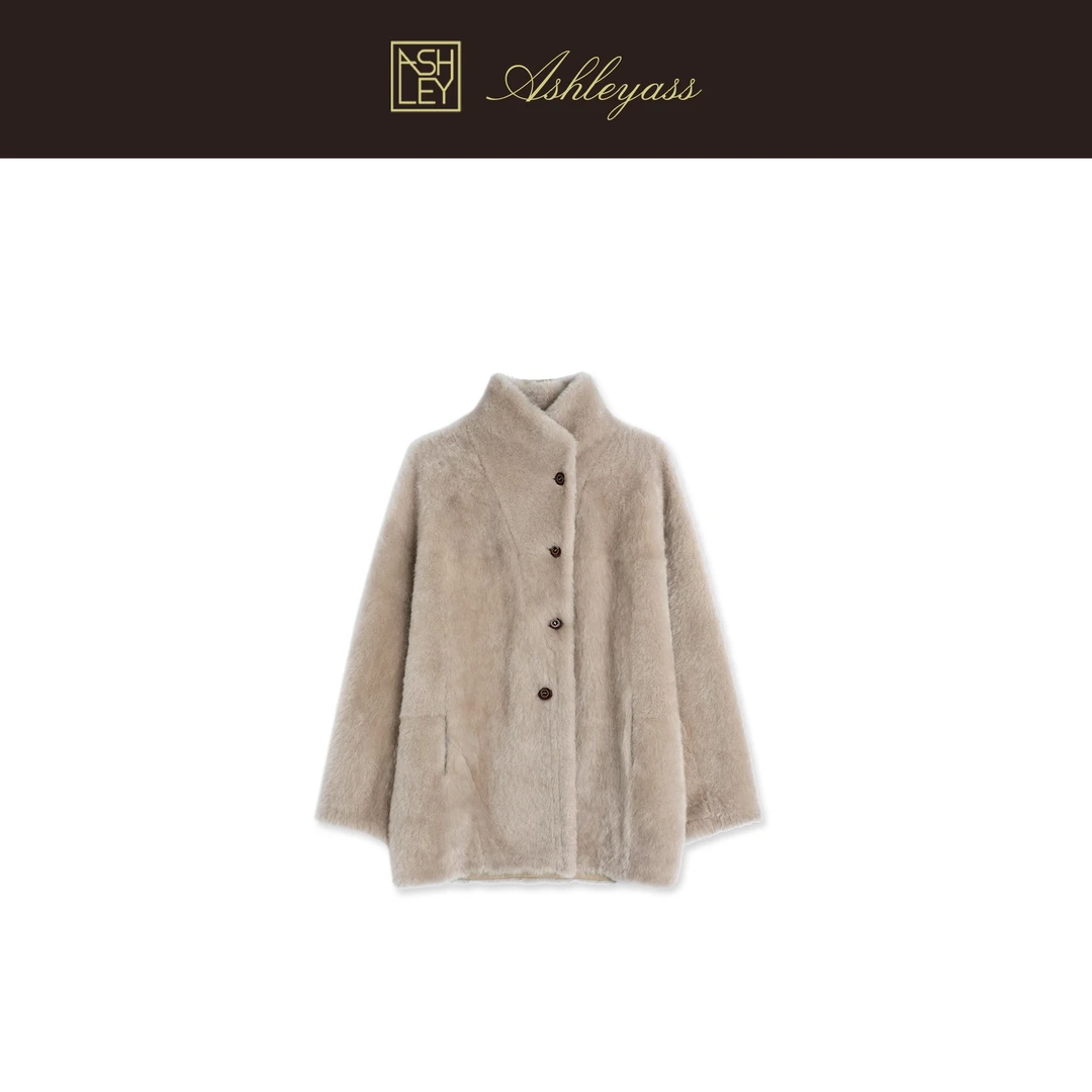 【ASHLEYASS】“禾米灰”西班牙美利奴短直毛皮毛一体外套LSE251822S