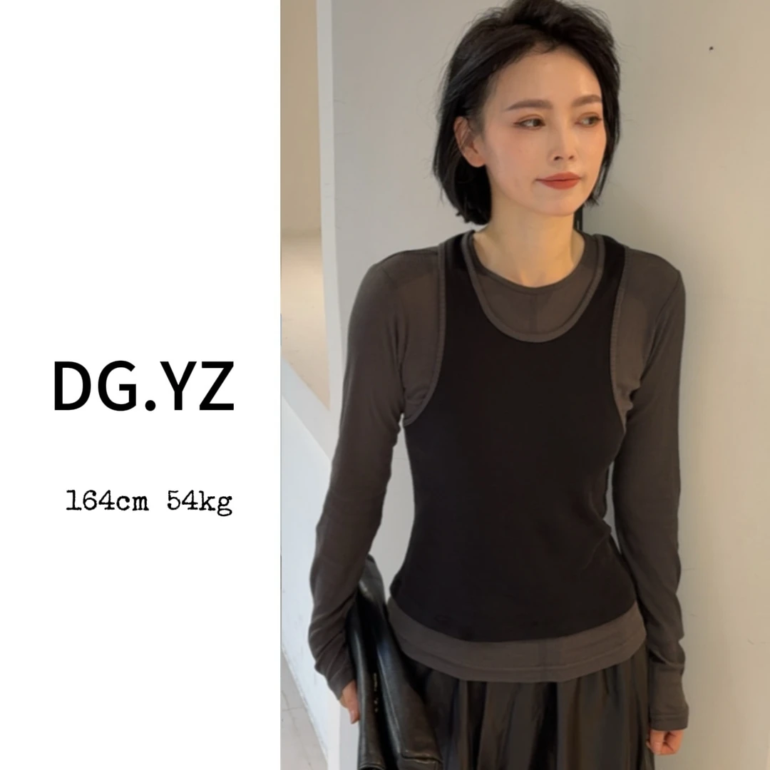 【樱子家】2915F新款撞色背心叠穿两件套上衣