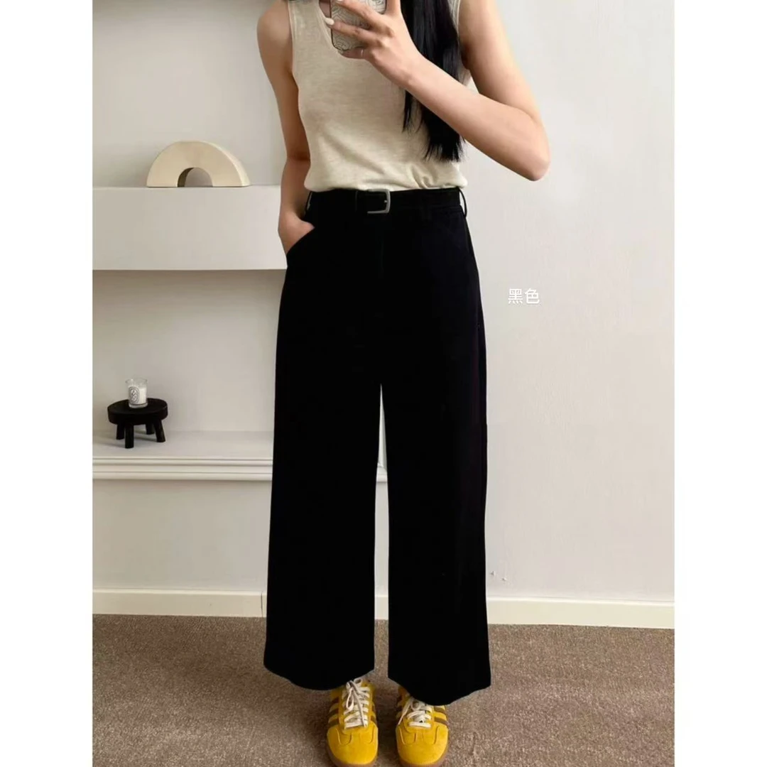 韩版遮胯显瘦高腰直筒九分裤（配腰带）35033