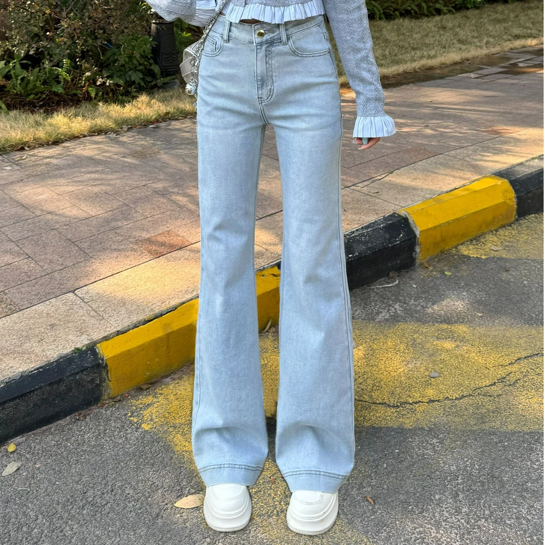 2025春季新款修身百搭高腰窄版微喇阔腿裤