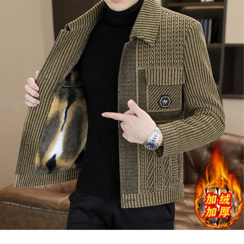 2025新款休闲修身加绒呢子夹克加厚外套男秋冬男士高档毛呢大衣