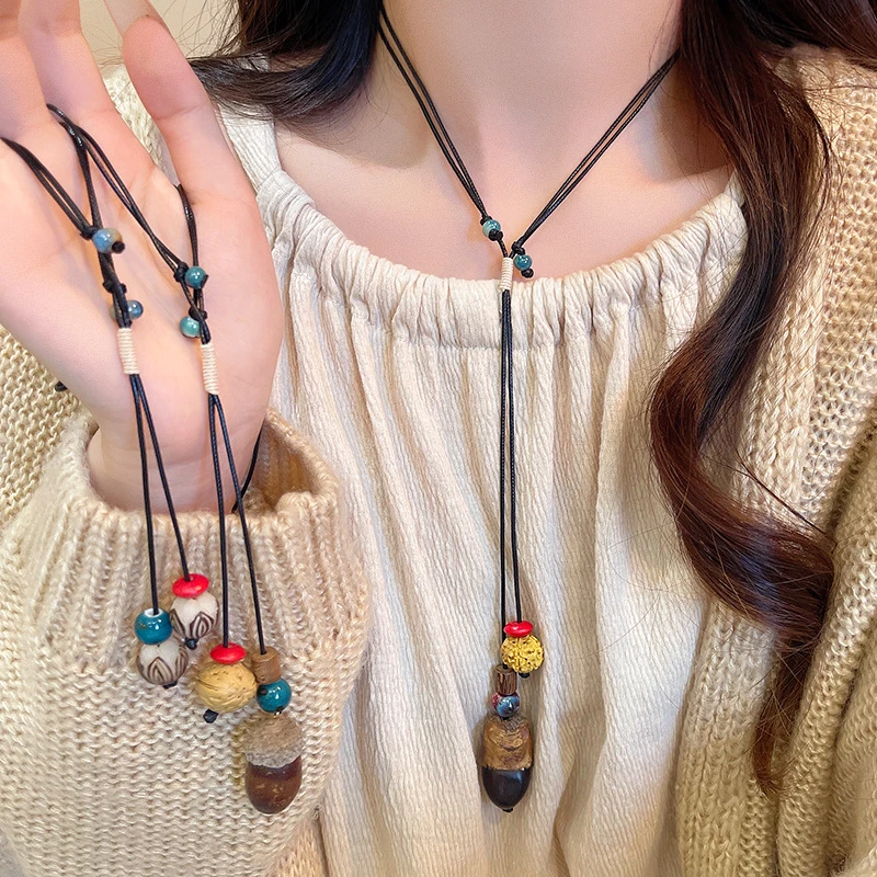 合金陶瓷项链 新中式古风禅意长款流苏毛衣链项链百搭气质民族风