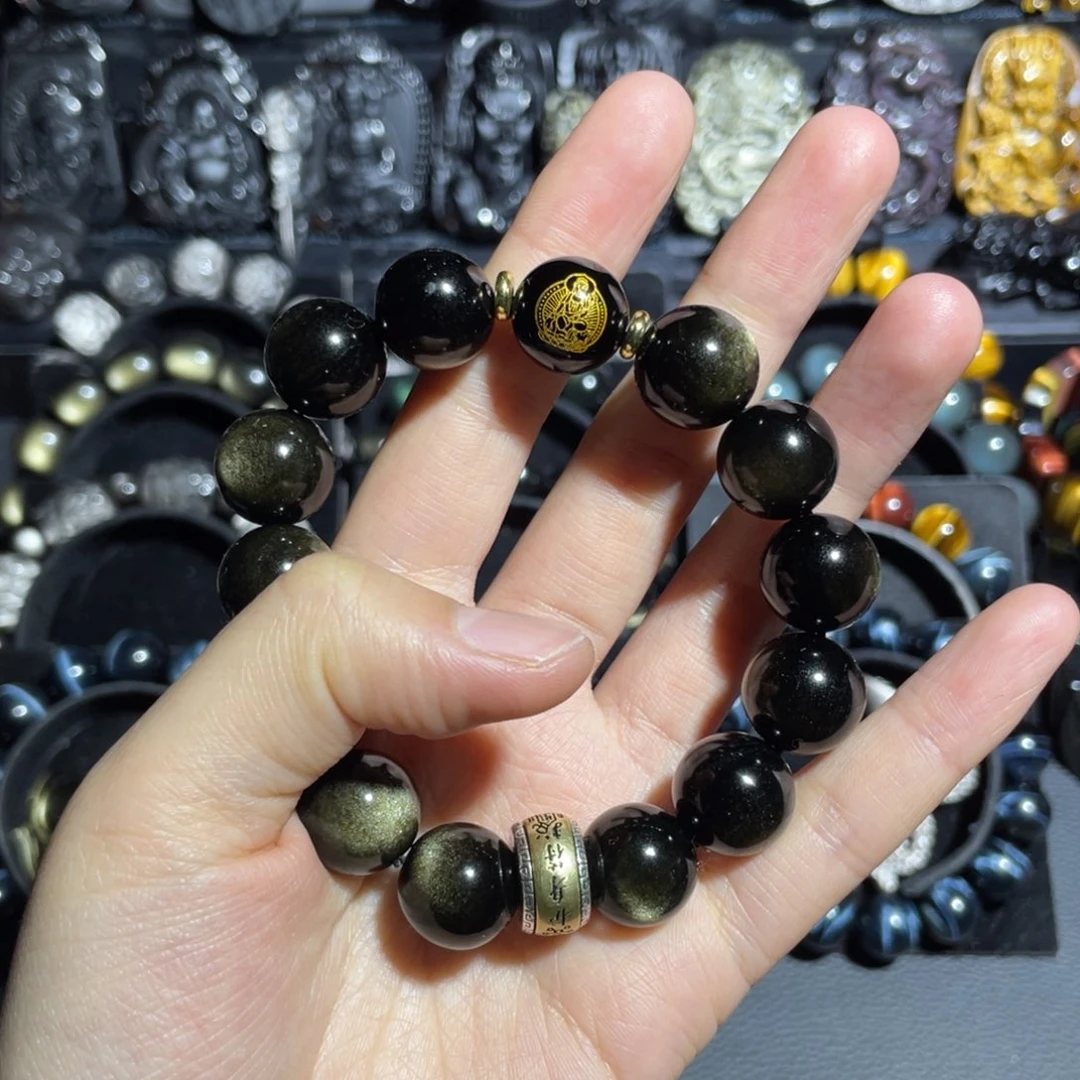 黑曜岩手串未镶嵌凯*龙16mm