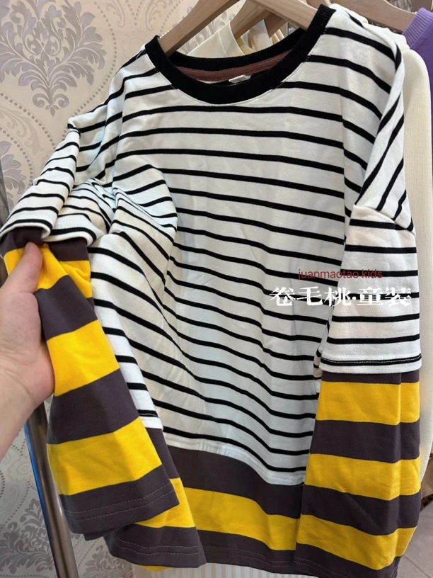 卷毛桃2025春撞色条纹上衣