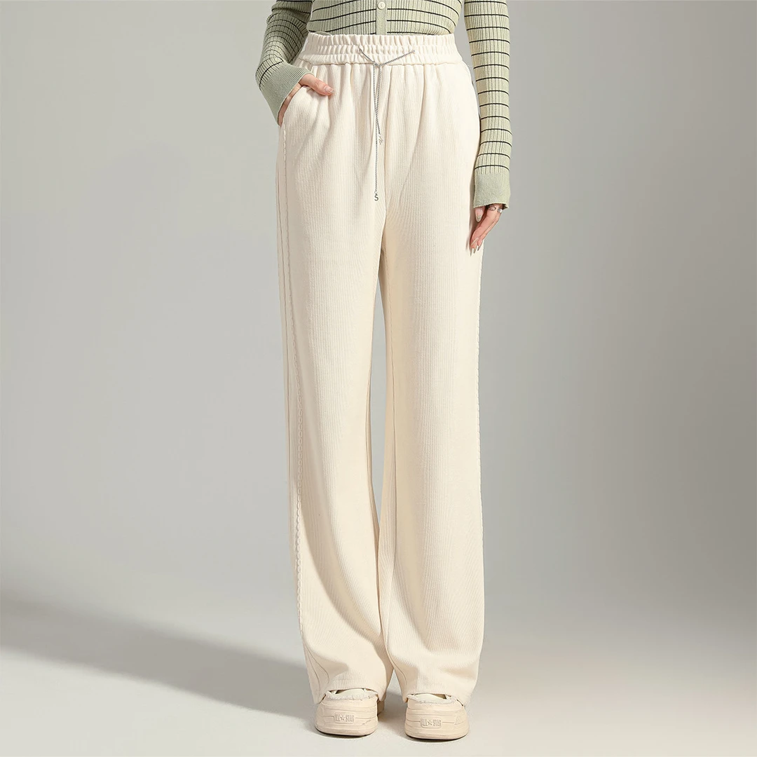 金属抽绳阔腿裤拖地裤女2024春秋款高腰宽松显瘦设计感长裤