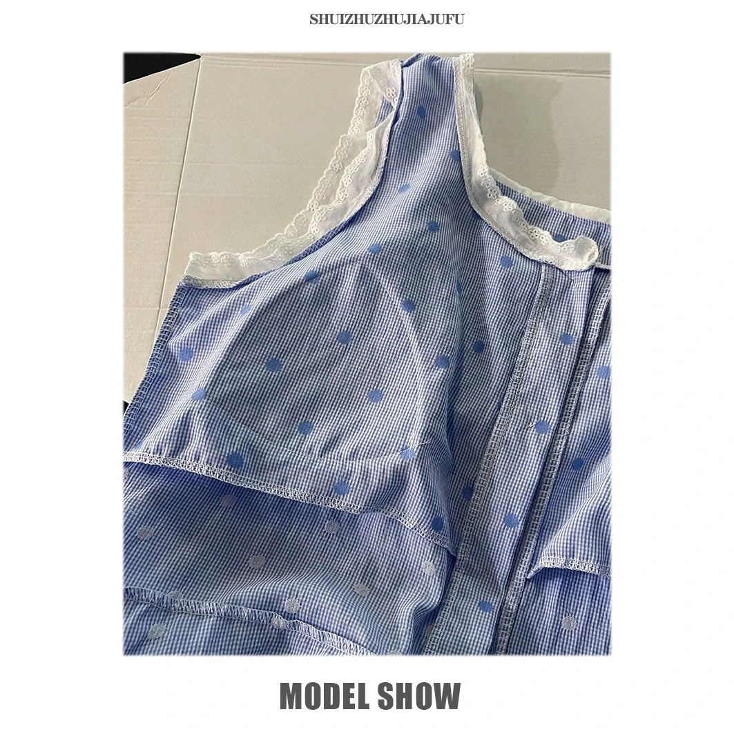 睡衣女夏季带胸垫婴儿蓝卡通凯蒂猫甜美可爱可外穿坎肩家居服套装