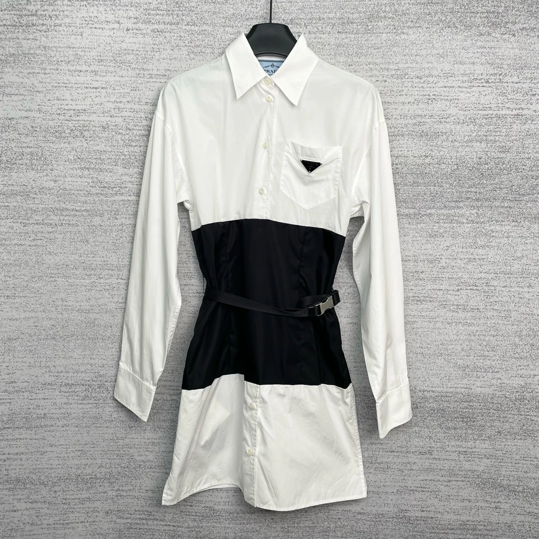 未使用 Prada/普拉达 W118373/三角标衬衫连衣裙/36码