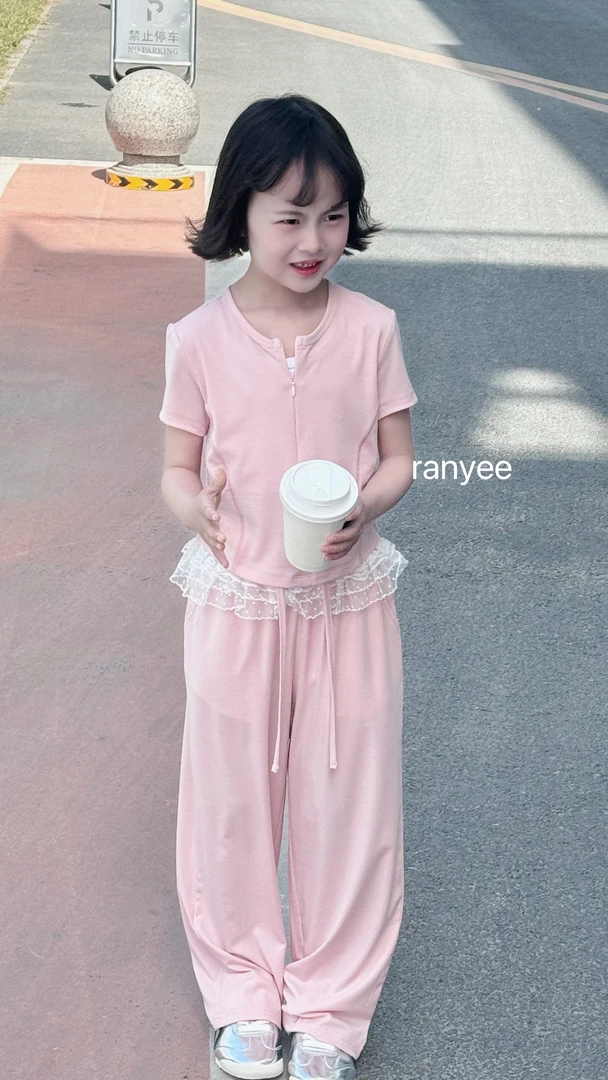 女童夏季甜美天丝套装短袖薄款阔腿裤休闲两件套