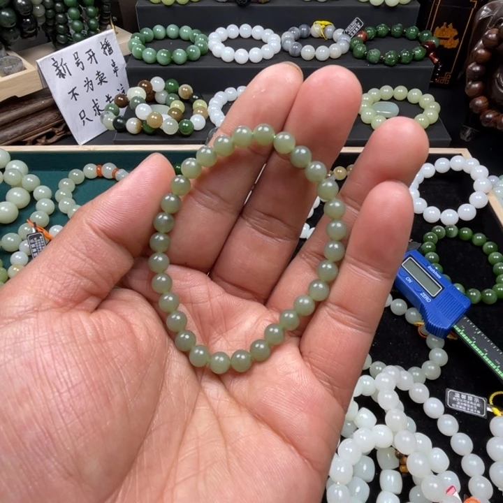 和田玉手串未镶嵌新疆且末蓝卡6圆珠